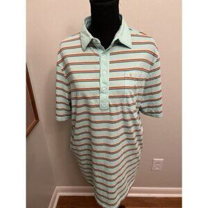 Criquet Polo Shirt Mens XL Aqua Blue Colorful Stripe Golf Organic Cotton
